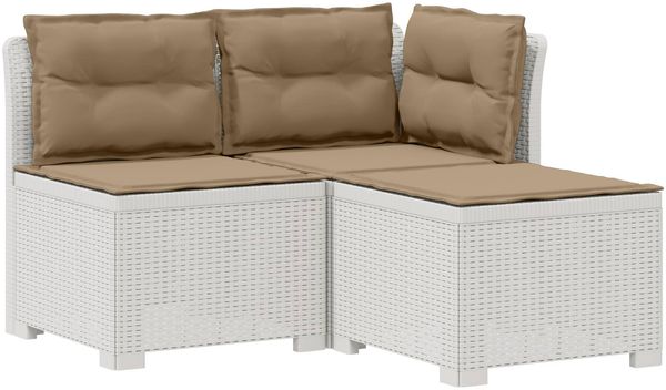 vidaXL 3-Sitzer Garten Sofa mit Kissen Rattan-Look PP Weiß 8011914