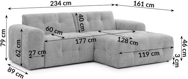 luma-home Modernes Ecksofa mit Ottomane rechts, markante Steppungen, Chenille in Hellgrau, 234 x 161 x 79 cm Bild 8