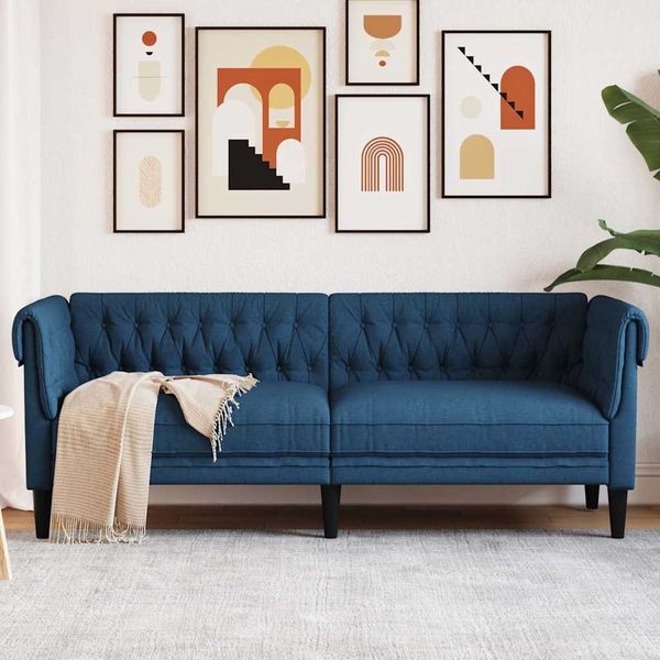 vidaXL Chesterfield-Sofa 3-Sitzer Blau Stoff 372562