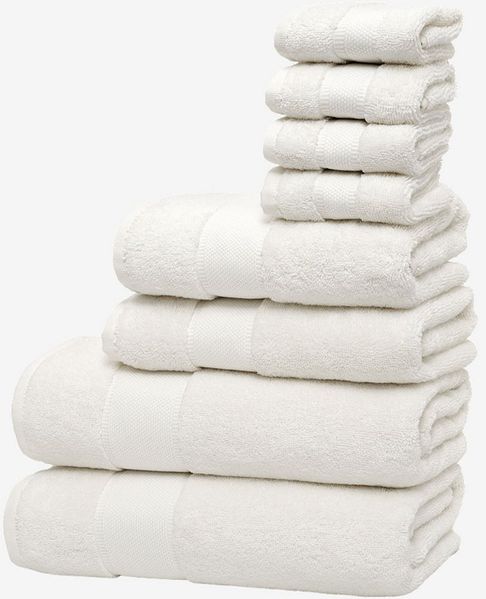 Wolkenfeld Handtuch Set Premium Low-Twist Baumwolle 550 g/m² – 8-teilig mit Waschlappen, Frottier (8-St), 2 Badetücher, 2 Handtücher groß & 4 Waschlappen