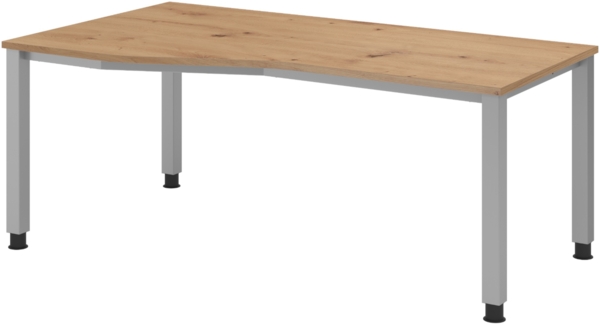 bümö Schreibtisch Q-Serie höhenverstellbar, Tischplatte 180 x 100 cm in Asteiche, Gestell in silber, QS-18-R