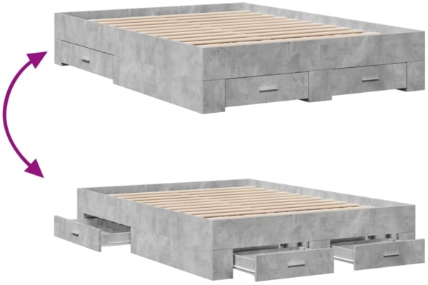 vidaXL Bettgestell mit Schubladen Betongrau 135x190 cm Holzwerkstoff 3280408 Bild 6