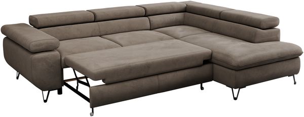 Mks Möbel 'Peter L-form' Ecksofa mit Bettfunktion, Bettkasten & einstellbaren Kopfstützen, Braun, Velours, mit Topper, rechts Bild 6