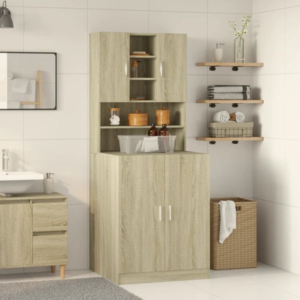 vidaXL Waschmaschinenumbauschrank, 2 Stück, Holzwerkstoff Sonoma-Eiche, 70,5 x 71,5 x 181,5 cm