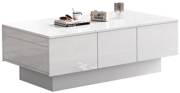MODFU Couchtisch Hochglanz-Sofatisch mit großen Stauraum (Beistelltisch, Wohnzimmertisch, 1-St, mit verschiebbare Tischplatte, vier Schubladen), tragkraft bis zu 30 kg