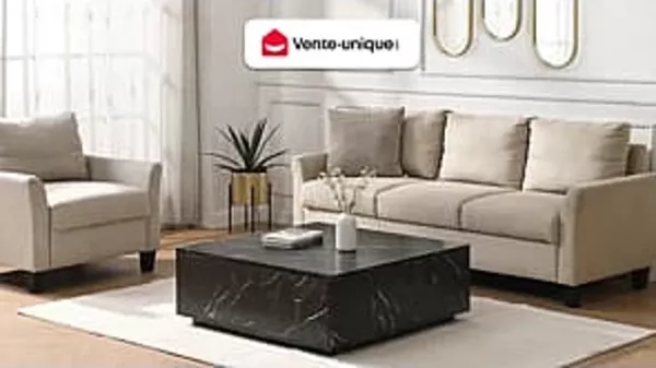 Vente-unique - ANTRIM Couchtisch Holz, Platte Schwarz - B 90 cm x H 35 cm x L 90 cm