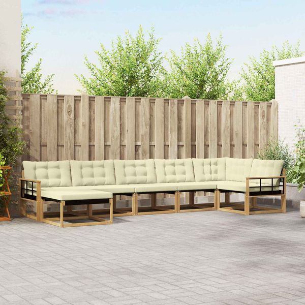 vidaXL Outdoor-Sofagarnitur mit Kissen 7 pcs Weiß und Creme 3388904