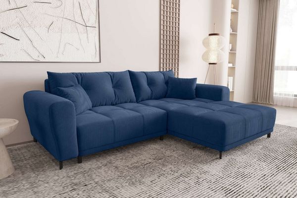 99rooms Massimo Ecksofa Cordstoff POSO Blau mit Schlaffunktion Rechts