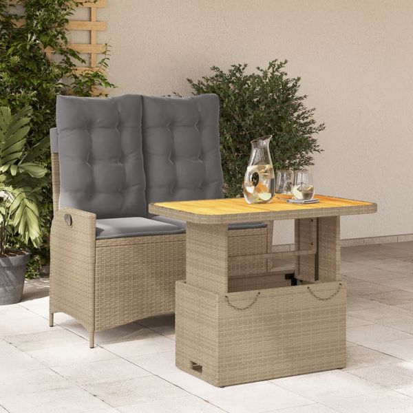 vidaXL 2-tlg. Garten-Essgruppe mit Kissen Beige Poly Rattan 3277490