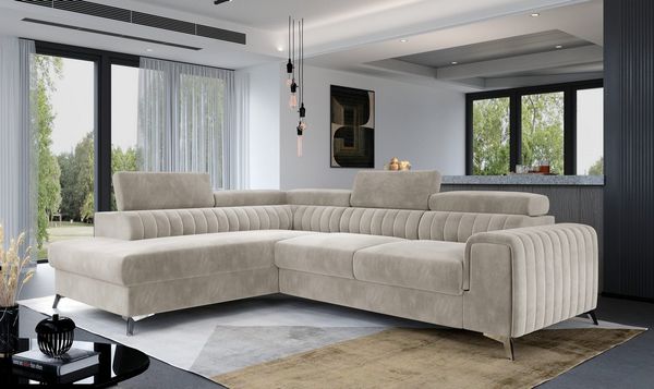 MOEBLO Ecksofa OLIVIER, mit Schlaffunktion und Bettkasten, Couch für Wohnzimmer, Schlafsofa Sofagarnitur L-Form Wohnlandschaft mit Bettfunktion, mit Schlaffunktion