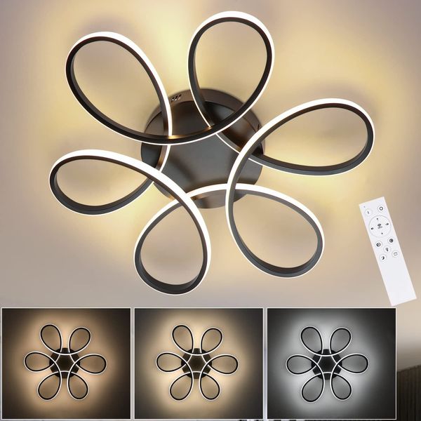ZMH Deckenlampe LED Deckenleuchte Wohnzimmer Modern Dimmbar mit Fernbedienung 50W Schwarz Wohnzimmerlampe Kreative Geometrie Design Groß Schlafzimmerlampe für Küche Esszimmer Ø50CM