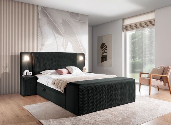 Boxspringbett Bett MARTEN 160x200cm Set. 2 in Stoff Magic Velvet Schwarz