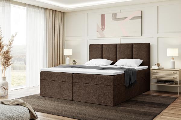 MEBLINI Boxspringbett CRISTIANO 140x200 cm mit Bettkasten - H4/Braun Webstoff Polsterbett - Doppelbett mit Topper & Taschenfederkern-Matratze