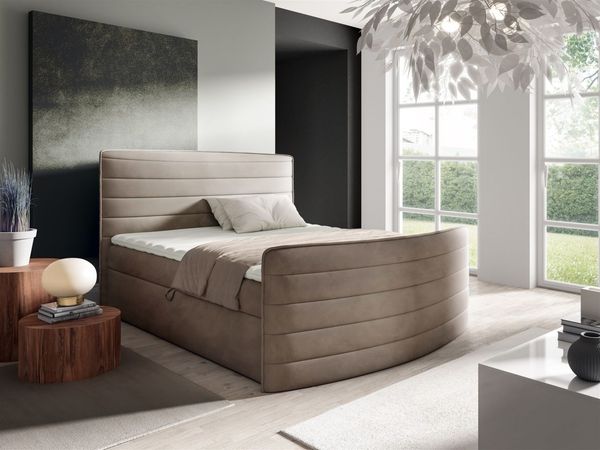 Boxspringbett Schlafzimmerbett AMBRA 140x200cm Stoff Elisa Velvet Cappuccino