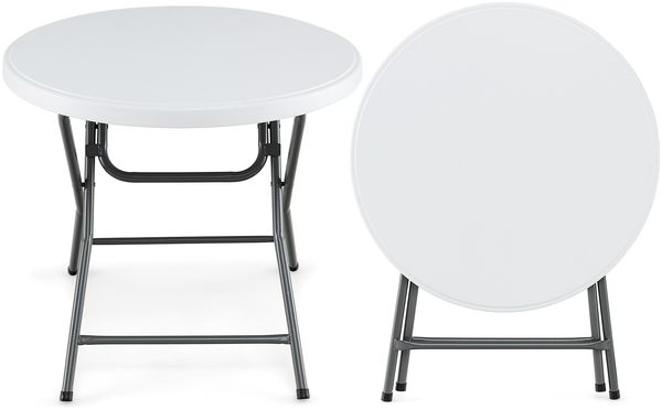 81cm runder Klapptisch Kunststofftisch mit verstärkter HDPE Tischplatte robuste Metallbeine & rutschfeste Fußpolster Weiß