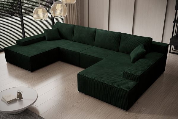 PROMETO Möbel Ecksofa Ecksofa Couch U-Form mit Schlaffunktion, POSO-Stoff Cordstoff Milo