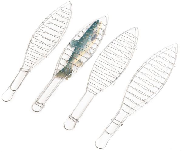 TrendLine Fischbräter 4er-Set Edelstahl 42 cm Fischhalter Fischwender Fischgrill