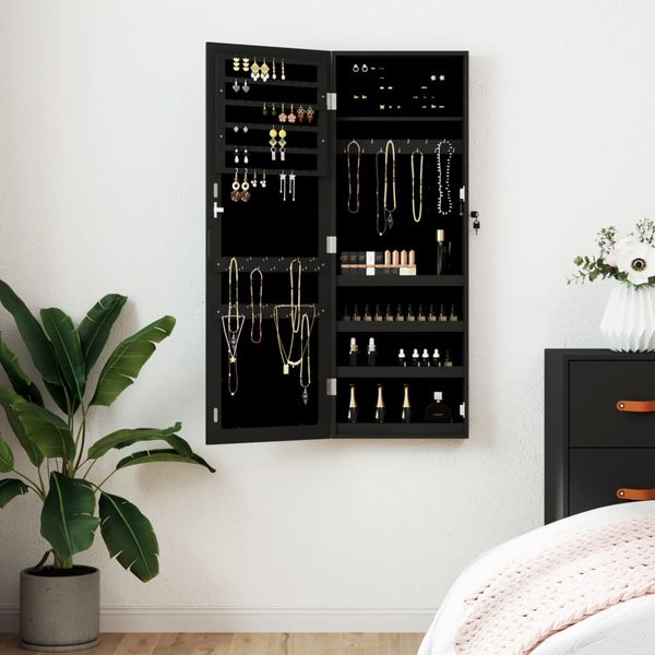 Schmuckschrank, Spiegelschrank mit Spiegel Wandmontage Schwarz 37,5 x 10 x 106 cm