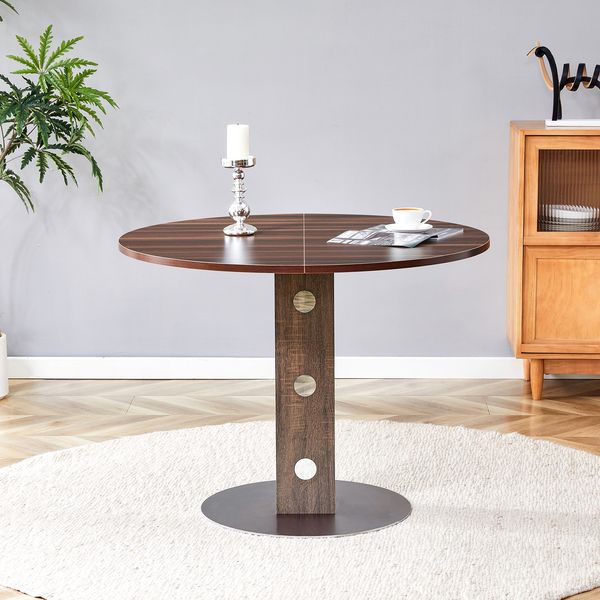 Runder Esstisch 100 x 100 x H 76 cm, Walnuss-Optik, MDF-Tischplatte mit Metallgestell, modern & pflegeleicht
