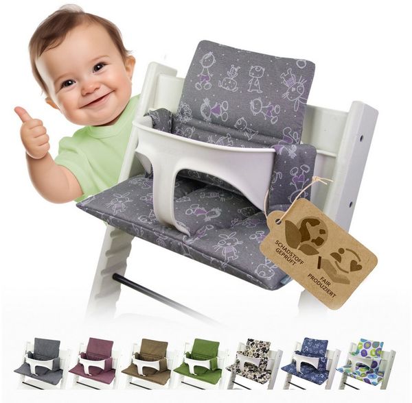 BAMBINIWELT Sitzkissen, kompatibel mit Stokke 'Tripp Trapp' Hochstuhl, Grau (Figuren)