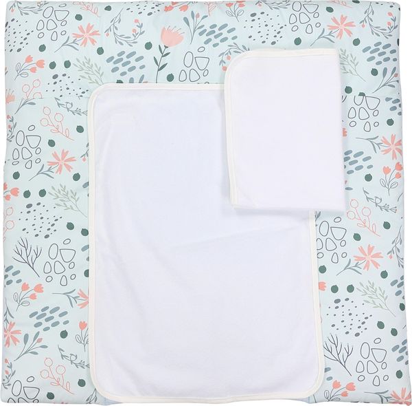 TupTam Wickelauflage mit 2 wasserfesten Frotteebezügen – weich gepolstert & hautfreundlich MAR02579, Farbe: Blumen, Größe: 70x70 cm