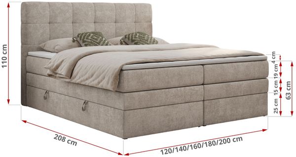 Mks Möbel 'Luka-King' Boxspringbett mit Kopfteil, Matratze & Topper, H3, Stoff beige, 180x200 cm Bild 5