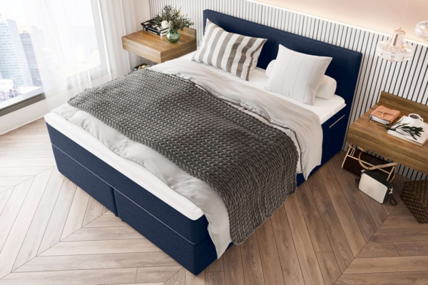 99rooms 'Phönix' Boxspringbett, Dunkelblau, 200x200 cm, Webstoff MALMO_NEW