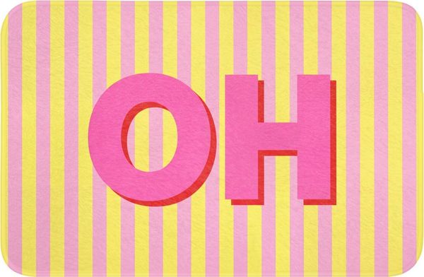 OnlyWow Badematte Text - Streifen - Rosa, Höhe 10 mm, Polyester, Rechteckig, Badezimmerteppich, Badteppich, Rutschfest, Badvorleger, Waschbar