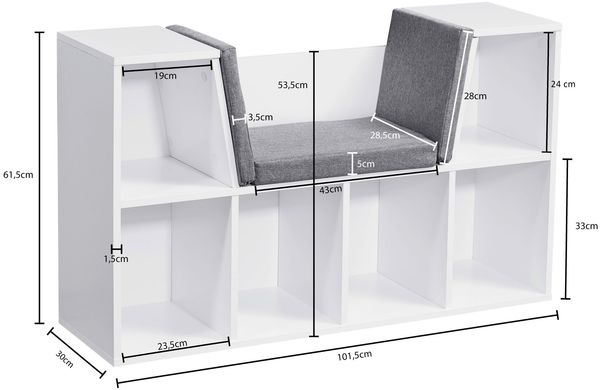 Schuhregal mit Sitzfläche, weiß matt, 101,5 x 61,5 x 30 cm Bild 8