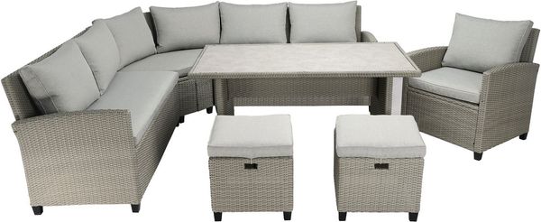 KONIFERA Gartenlounge-Set Keros Premium XL, (Set, 20-tlg, 2x 2er Sofa, 1x Ecke, 1x Sessel, 2x Hocker, 1x Tisch), bestehend aus 3 Sofas, 1 Sessel, 2 Hocker, 14 Sitzauflagen, 1 Tisch