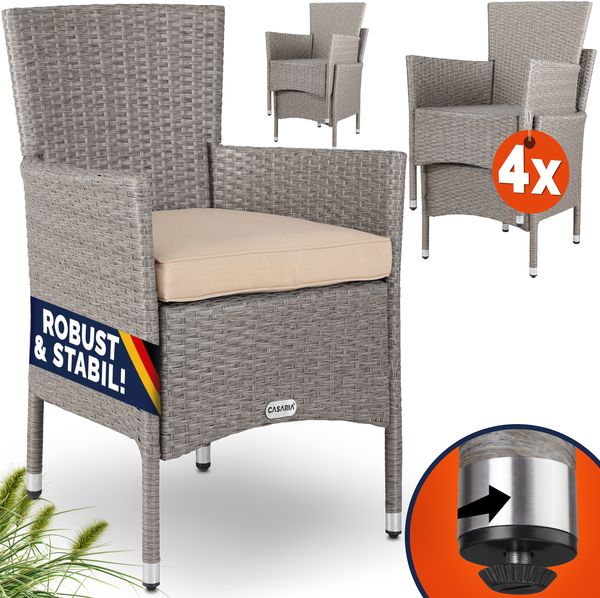 CASARIA® Polyrattan Gartenstühle 4er Set Creme