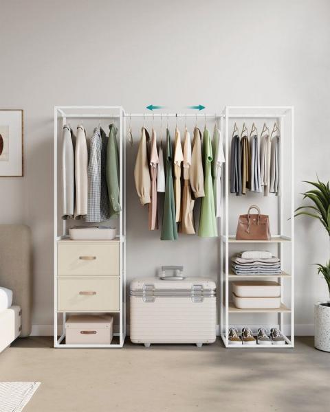 Songmics Kleiderschrank Kleiderständer hochbelastbar, 2 Schubladen, 4 Ablagen