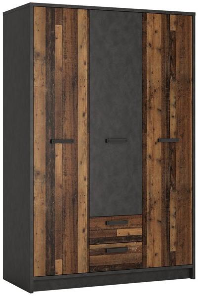 Kleiderschrank Jugendzimmer 3-türig NELSON-129 in grau mit Holz Nb, B/H/T ca. 128/196/60 cm