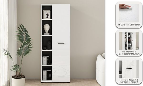 OTTO home Aktenschrank Moid, moderner Mehrzweckschrank, Maße: 64,5x41,5x175 cm, 5 Fächer mit viel Stauraum
