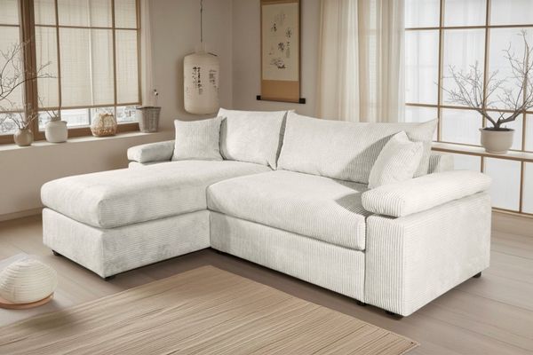 OTTO home Ecksofa Cosy L-Form, B: 234 cm, Sitzaufbau im Sandwich-Federkern, 2 Zierkissen, Mega-Sofa, Cord oder Struktur weich, Kaltschaumauflage