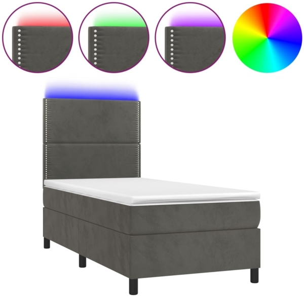 Boxspringbett mit Matratze & LED Samt Dunkelgrau 90x200 cm
