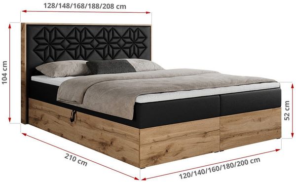 Boxspringbett mit Kopfteil und Topper, Polsterbett - NESSI - 120 x 200 cm - Schwarz Kunstleder - H3 - Topper T25 Bild 5