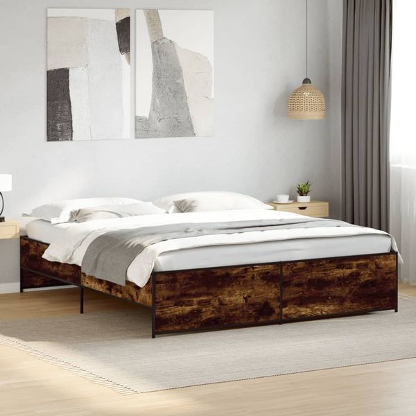 vidaXL Bettgestell Räuchereiche 180x200 cm Holzwerkstoff und Metall 3279874