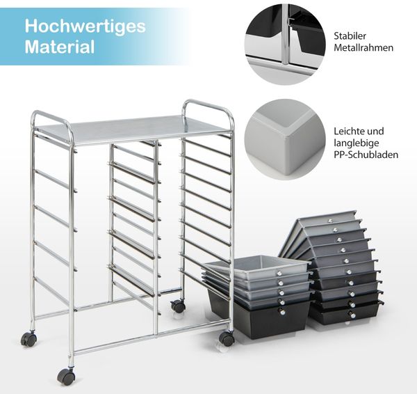 Rollwagen mit 15 stapelbaren Schubladen Rollcontainer Beistellwagen mit 15 Schubladen Silber 62,5 x 37 x 87 cm Bild 4