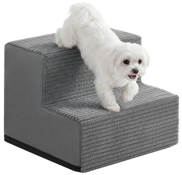 FEANDREA Hundetreppe für Kleine Hunde, 2 Stufen Waschbare Katzentreppe aus Schaumstoff für Sofa, 30 x 38 x 28 cm, Grau