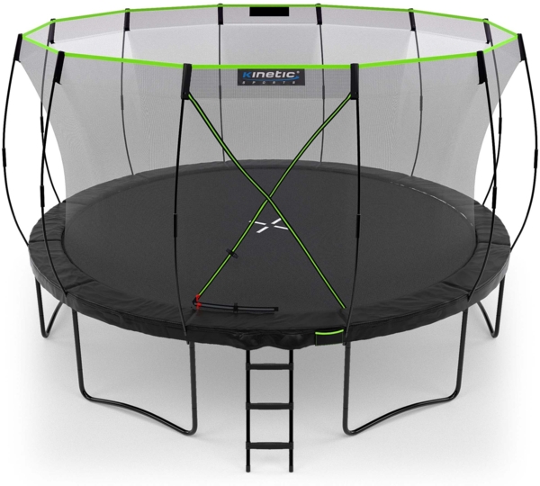 KINETIC SPORTS Premium Outdoor Trampolin 'Ultimate Pro' für Kinder und Erwachsene, AirMAXX Sprungtuch, mit Leiter, Fieberglas, bis zu 160 kg, Kürbis-Design, Ø 427 cm