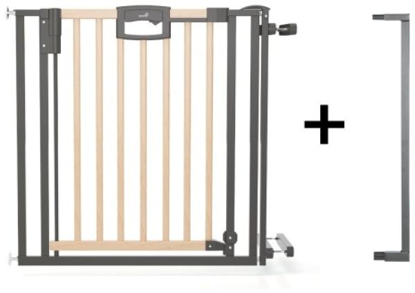 Geuther Türschutzgitter 'Easylock Plus' zum Klemmen für Öffnungen, Holz/ Metall, Natur/ Schwarz, 92 cm - 100,5 cm