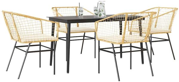 vidaXL 5-tlg. Garten-Essgruppe mit Kissen Braun Poly Rattan Glas 3334508