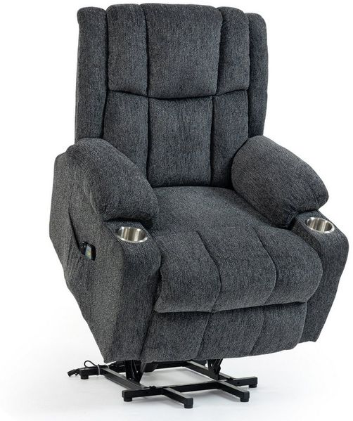 KLAM HOME Relaxsessel TV-Massagesessel mit Aufstehfunktion, Wärme & 4D-Vibration (Relaxsessel mit Remacro-Motor,Fernbedienung & Edelstahl-Getränkehalter), Senioren-Sessel für Wohnzimmer, Home-Office & Gästezimmer
