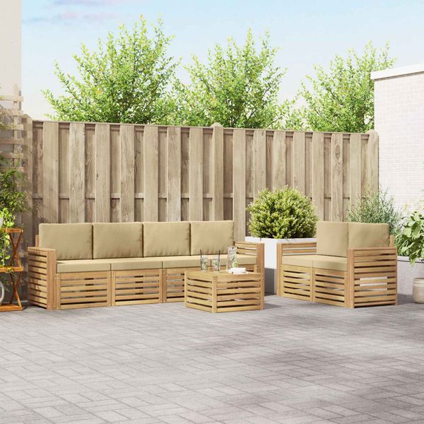 vidaXL Outdoor-Sofagarnitur mit Kissen 7 pcs Weiß und Beige Polyester 3391443