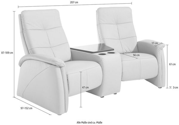 exxpo - sofa fashion 2-Sitzer Tivoli, Kinosofa, bequem, mit Relaxfunktion, integrierter Tischablage und Stauraumfach