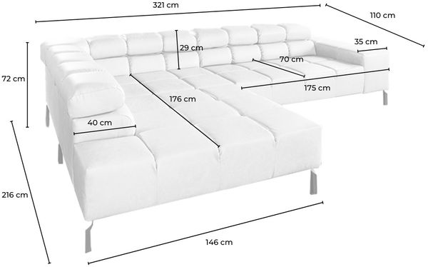 KAWOLA Sofa NELSON Ecksofa Leder rot Recamiere links 72 x 216 x 321 cm Bild 10