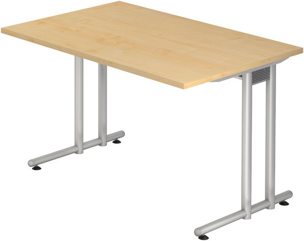 bümö Schreibtisch klein N-Serie 120x80 cm, Tischplatte aus Holz in Ahorn, Gestell aus Metall in Silber - PC Tisch, kleiner Computertisch für's Büro, Office Bürotisch, NS-12-3-S