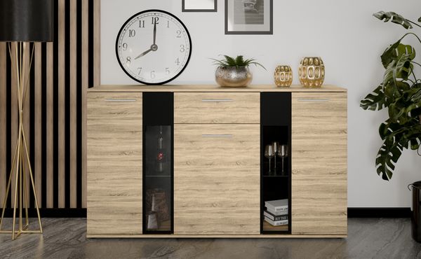 AX LIVING Formilo Sideboard Kommode Sonoma Eiche mit Schublade 140,4cm