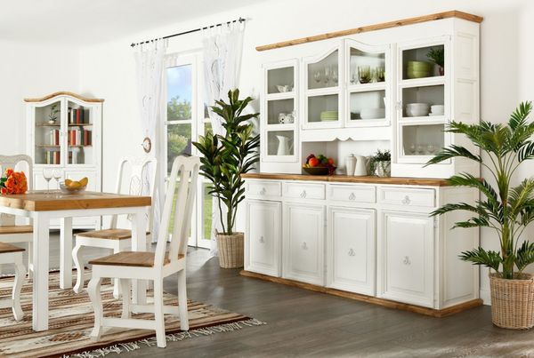 Geschirrschrank, Buffetschrank, Küchenschrank, Anrichte, Büffet, weiß, MEXICO Landhausstil, Naturholzmöbel